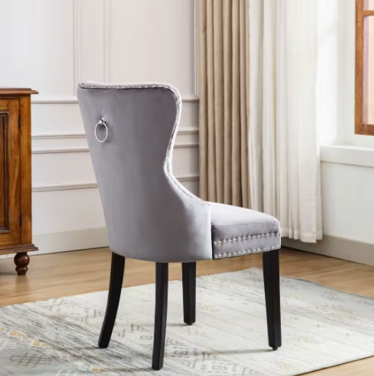 Set van 2 Fluwelen Eetkamerstoelen met Eikenhouten Poten