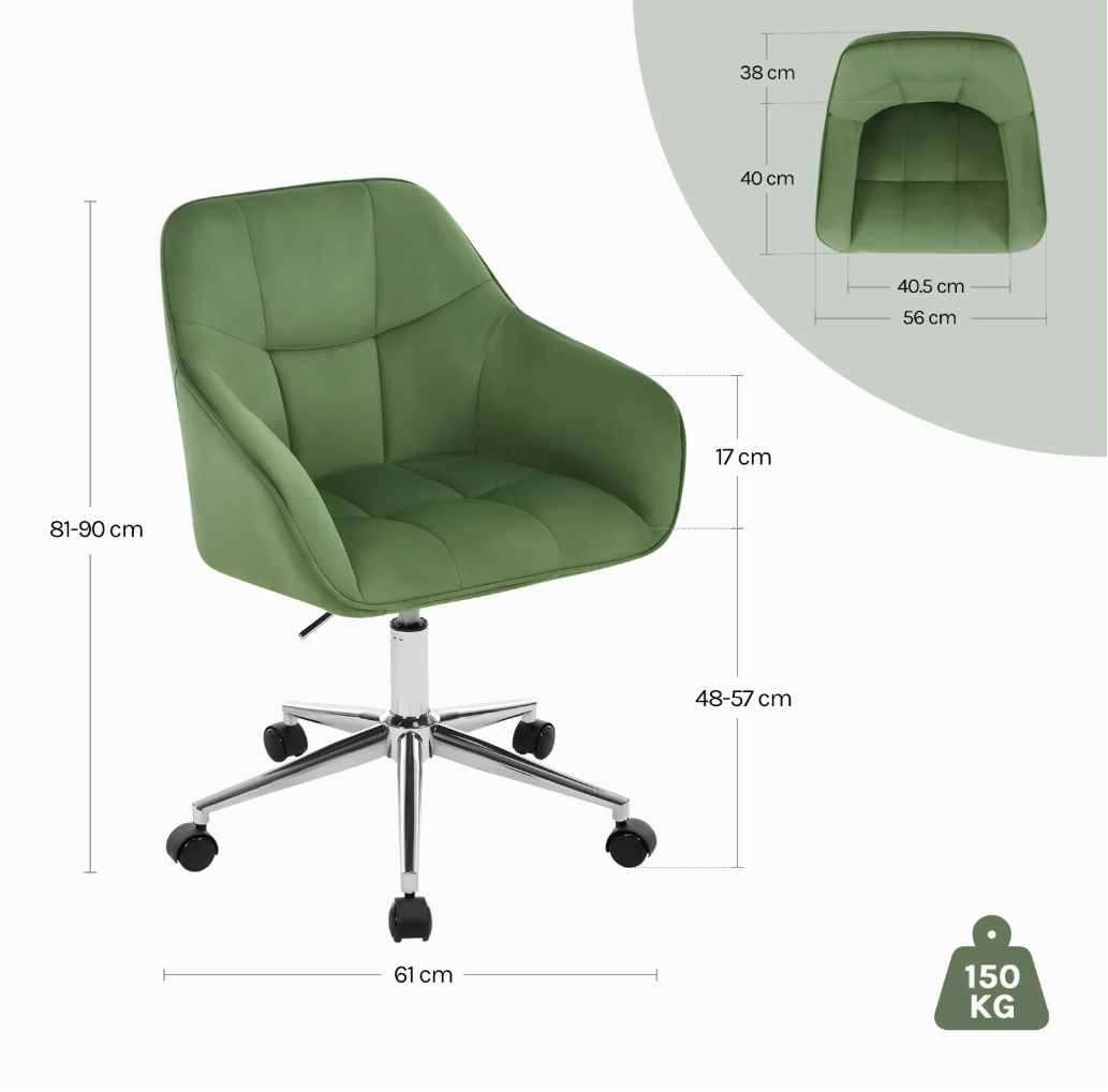 Fluwelen Bureaustoel met Armleuningen – In Hoogte Verstelbaar & 360° Draaibaar, Modern en Comfortabel