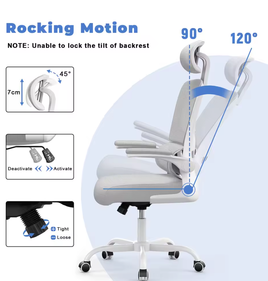 Ergonomische Mesh Bureaustoel – Met 3D Hoofdsteun, Adaptieve Lendensteun & Opklapbare Armleuningen