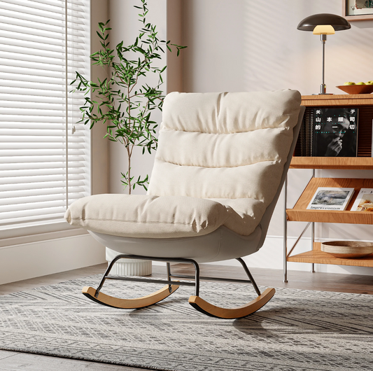 Schommelstoel met Hoge Rug – Comfortabele Lounge Relaxstoel – Gebroken wit