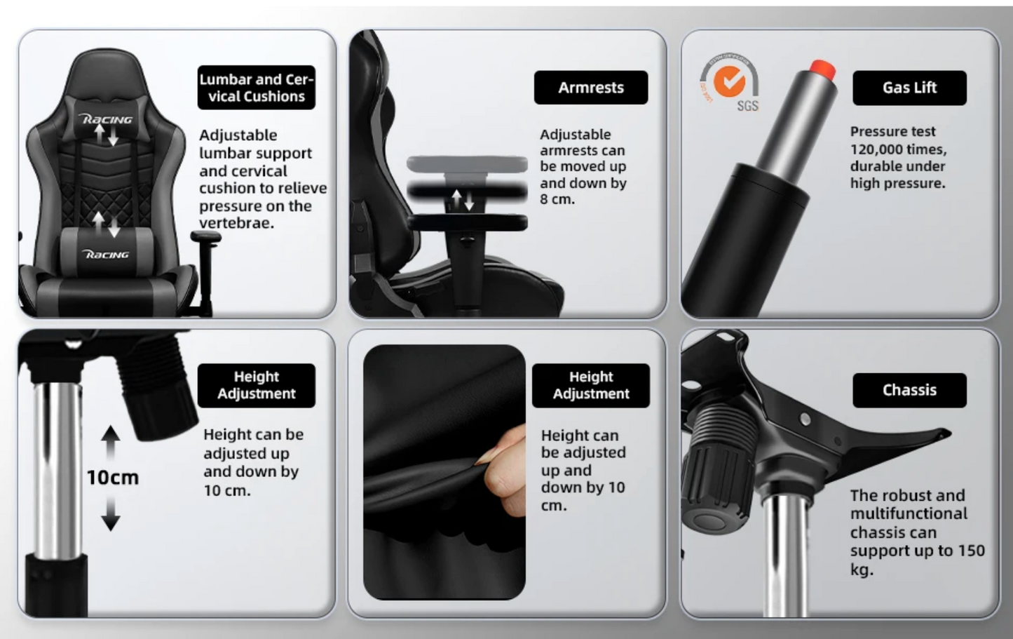 Ergonomische Gamingstoel – Verstelbaar – Zwart en Grijs