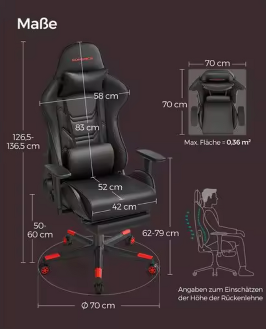 Ergonomische Gamingstoel met Voetsteun – Zwart met Rode Accenten