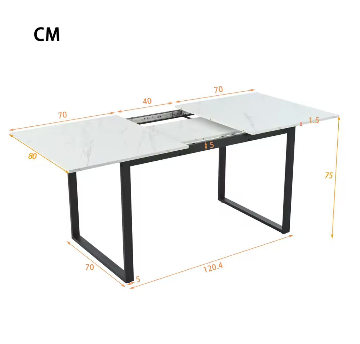 Uitschuifbare Eettafel 140-180 cm – MDF Marmerlook & Metaal