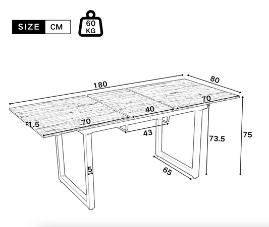 Uitschuifbare Eettafel 140–180 cm – Industrieel Design