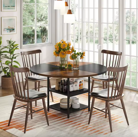 Ronde Eettafel 120 cm – Met Opbergplank & Houten Blad