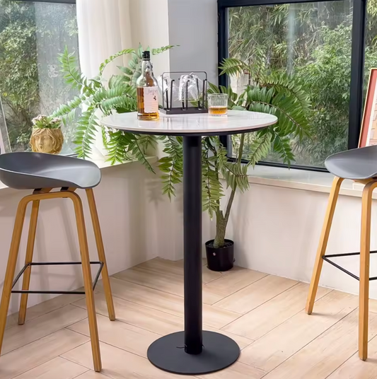 Luxe Ronde bartafel 100 cm – met luxe stenen blad en metalen voet