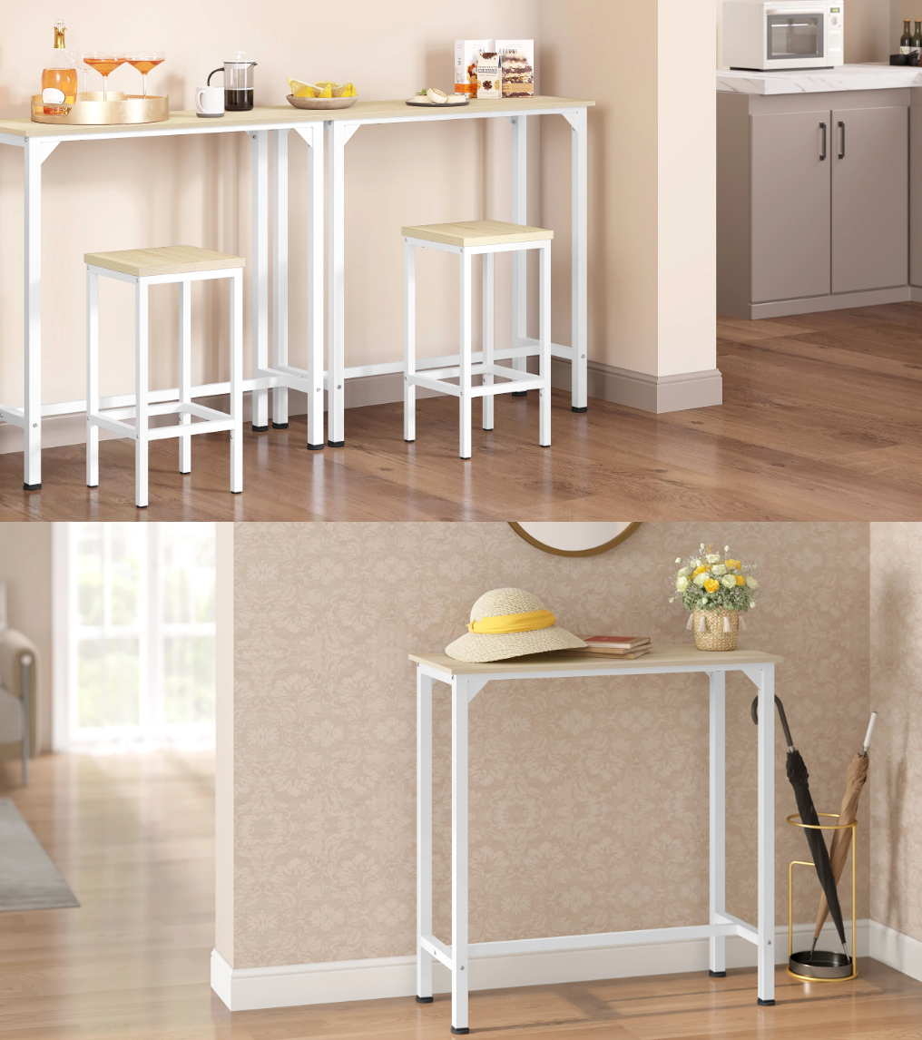 3-delige bartafelset met 2 krukken – industrieel staal & hout