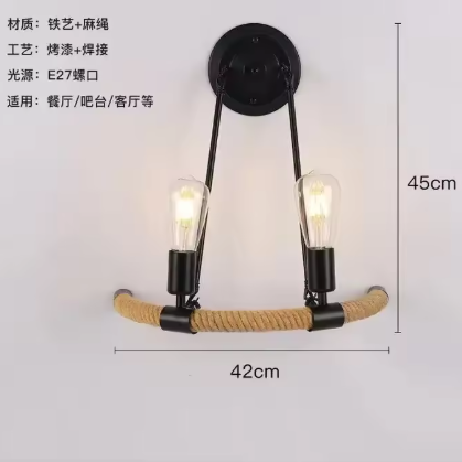 Retro Industriële Wandlamp – IJzer & Henneptouw, Decoratief en Sfeervo