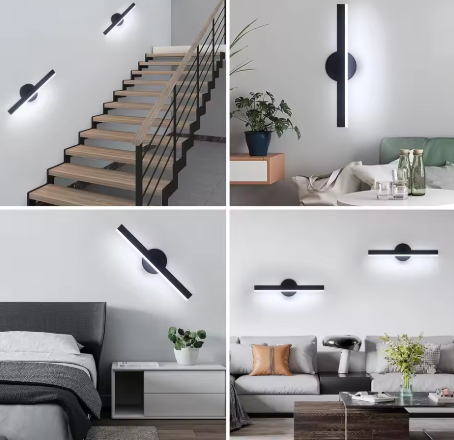 Moderne LED Wandlamp – 12W Zwart, 360° Draaibaar, Koel Wit 6500K