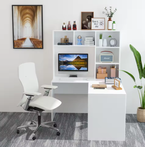 L-Vormig Hoekbureau met Planken – 124,7×107,8×152,5 cm, Ruim en Functioneel