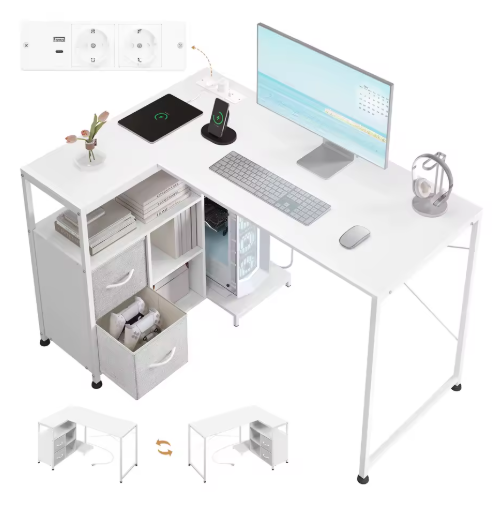 L-Vormig Hoekbureau met USB & Opbergruimte – 120 cm Werkblad