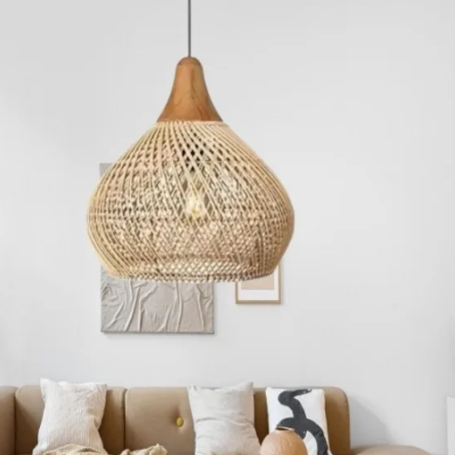 Vintage Boho Rotan Hanglamp – Handgemaakte E27 Plafondlamp voor Eetkamer & Woonkamer
