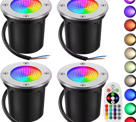 RGBW LED Grondspot 10W – Waterdichte Buitenlamp met Afstandsbediening, 12V Tuin- en Padverlichting