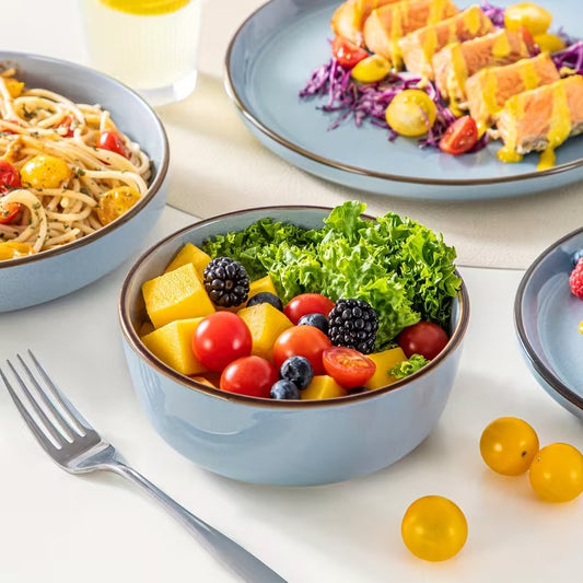 Luxe Serviesset – 32 delig – 8 persoons – Steengoed - Bordenset – Dinner platen – Dessertborden - Kommen - Mokken - Schaaltjes - Nimf - Blauw
