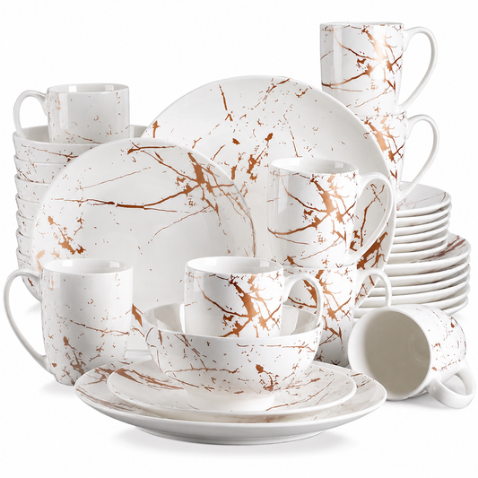 Luxe Serviesset Wit Goud 32-delig – 8 Persoons Porseleinen Servies