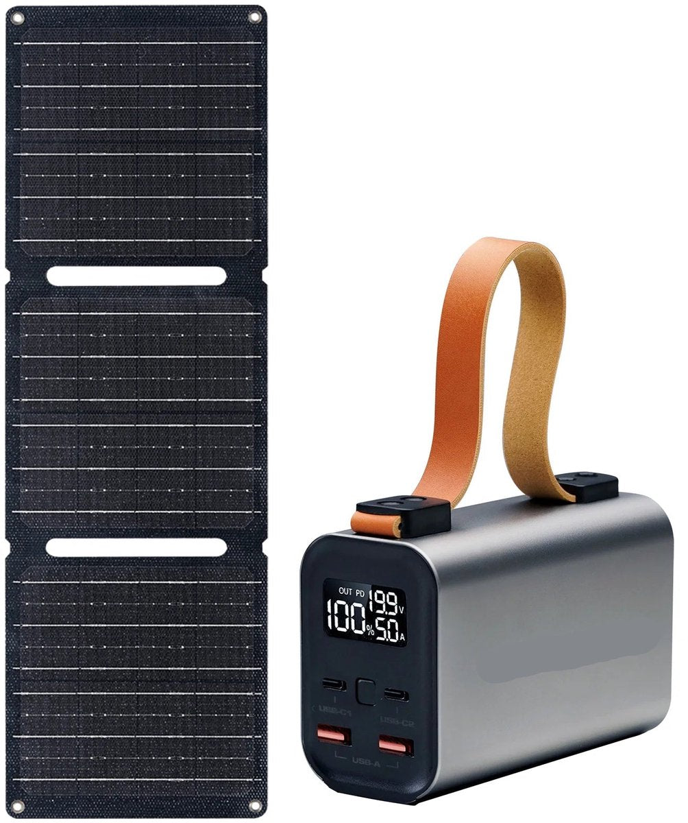Powerstation - met 21W Zonnepaneel - Solar Generator - Stroomgenerator - 100W - Snelladende Draagbare Batterijlader - voor Laptop, Smartphone en Camping