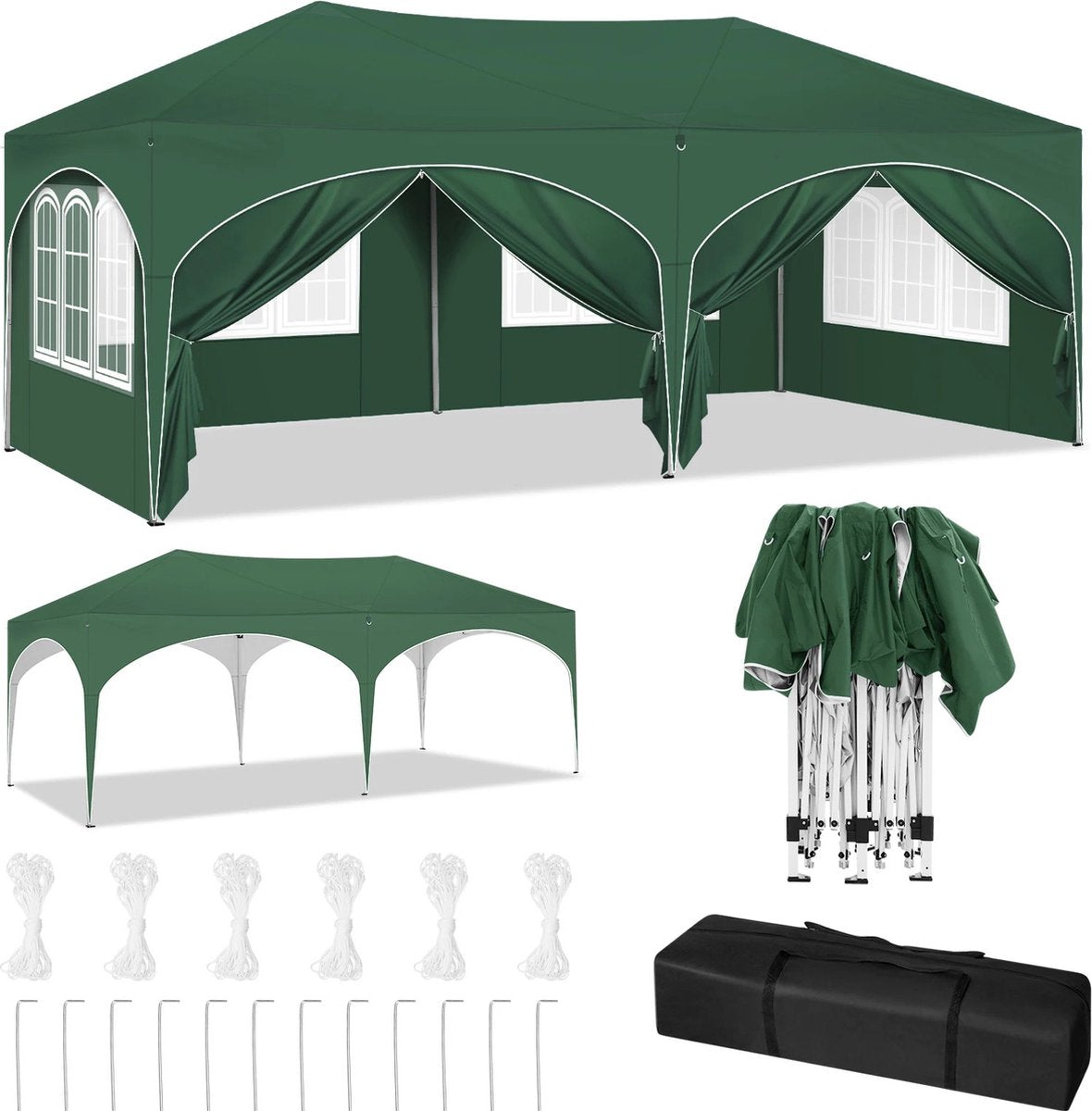 Partytenten - Partytent opvouwbaar - Partytent easy up met zijwanden - Waterdicht en Weersbestendig - 3x6 m - Donker groen