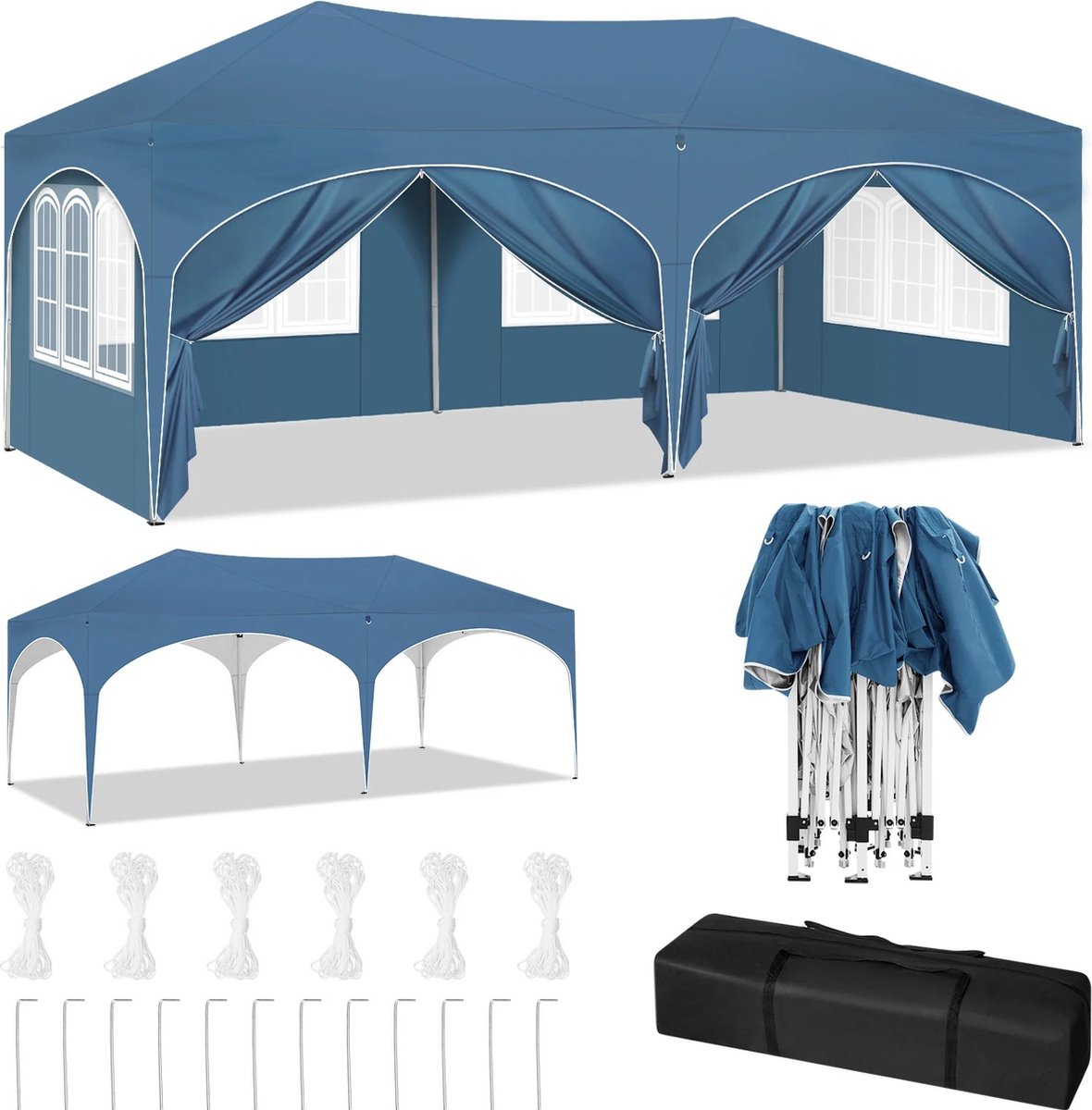 Partytenten - Partytent opvouwbaar - Partytent easy up met zijwanden - Waterdicht en Weersbestendig - 3x6 m - Donker groen