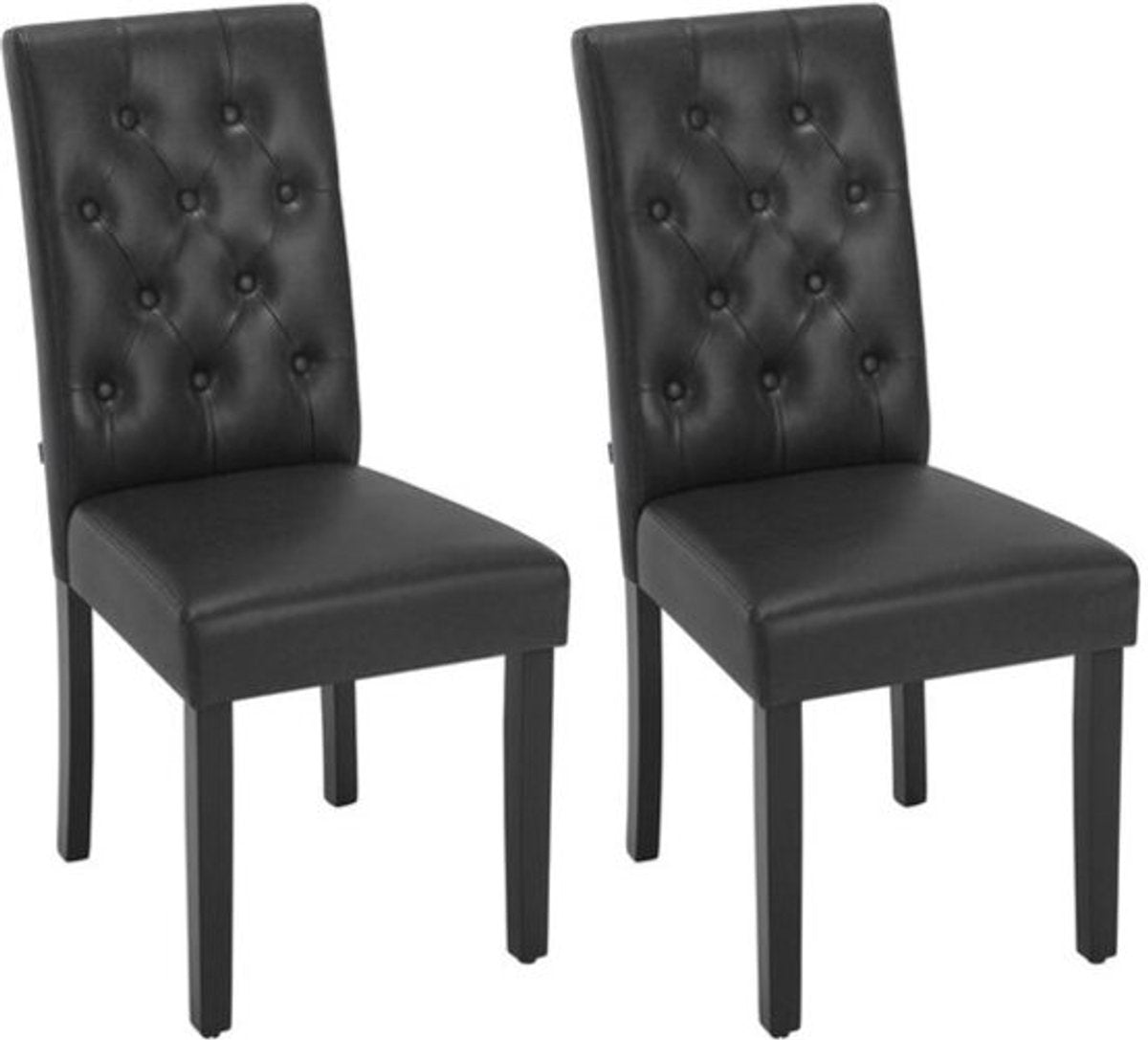 Stoel - Eetkamerstoelen - Set van 2 Kunstleer Eetkamerstoelen - Ergonomisch - Houten Poten – Hoge Rugleuning - Comfortabel Gevoerd – Ergonomisch & Duurzaam – Voor Keuken - Eetkamer - 44x99x59cm - Zwart