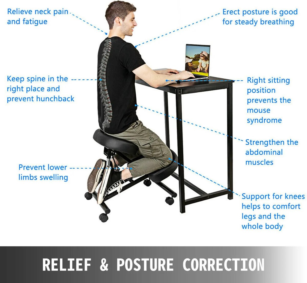 Ergonomische Kniestoel - Verstelbare Werkstoel - Kniekruk - Verstelbare Zithoogte - Correcte houding - 120kg Draagvermogen