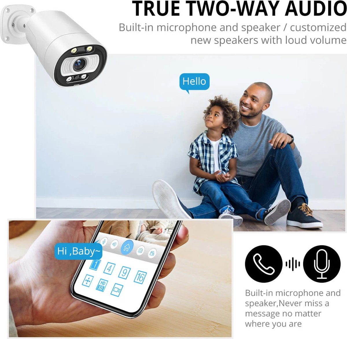 MISECU Draadloze Camerabeveiliging Set - 5MP - 2K QHD - Set 2x Camera - Wit - Binnen & Buiten - Met Nachtzicht