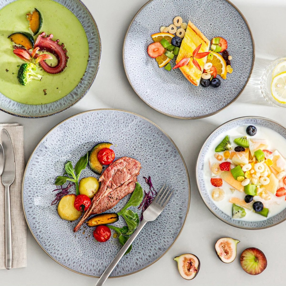 Luxe Serviesset – 48 delig – 12 persoons – Porselein - Bordenset – Dinner platen – Dessertborden - Kommen - Soepborden - Set - Grijs