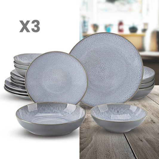 Luxe Serviesset – 48 delig – 12 persoons – Porselein - Bordenset – Dinner platen – Dessertborden - Kommen - Soepborden - Set - Grijs