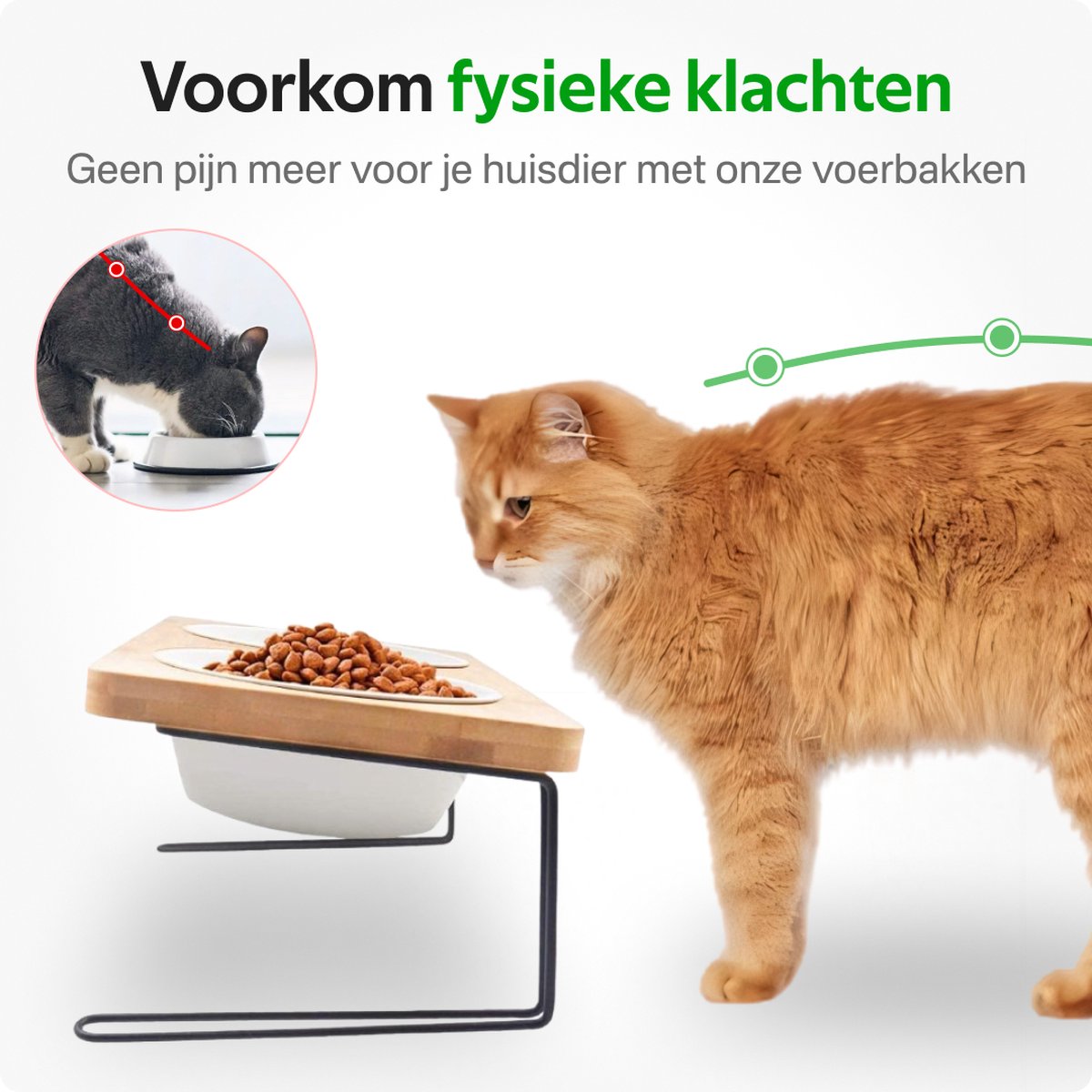 Pawsomepets® Verhoogde Kattenvoerbak - Bamboe Voerbak Hond - Met Standaard - Drinkbak Keramiek - 2x 350ml