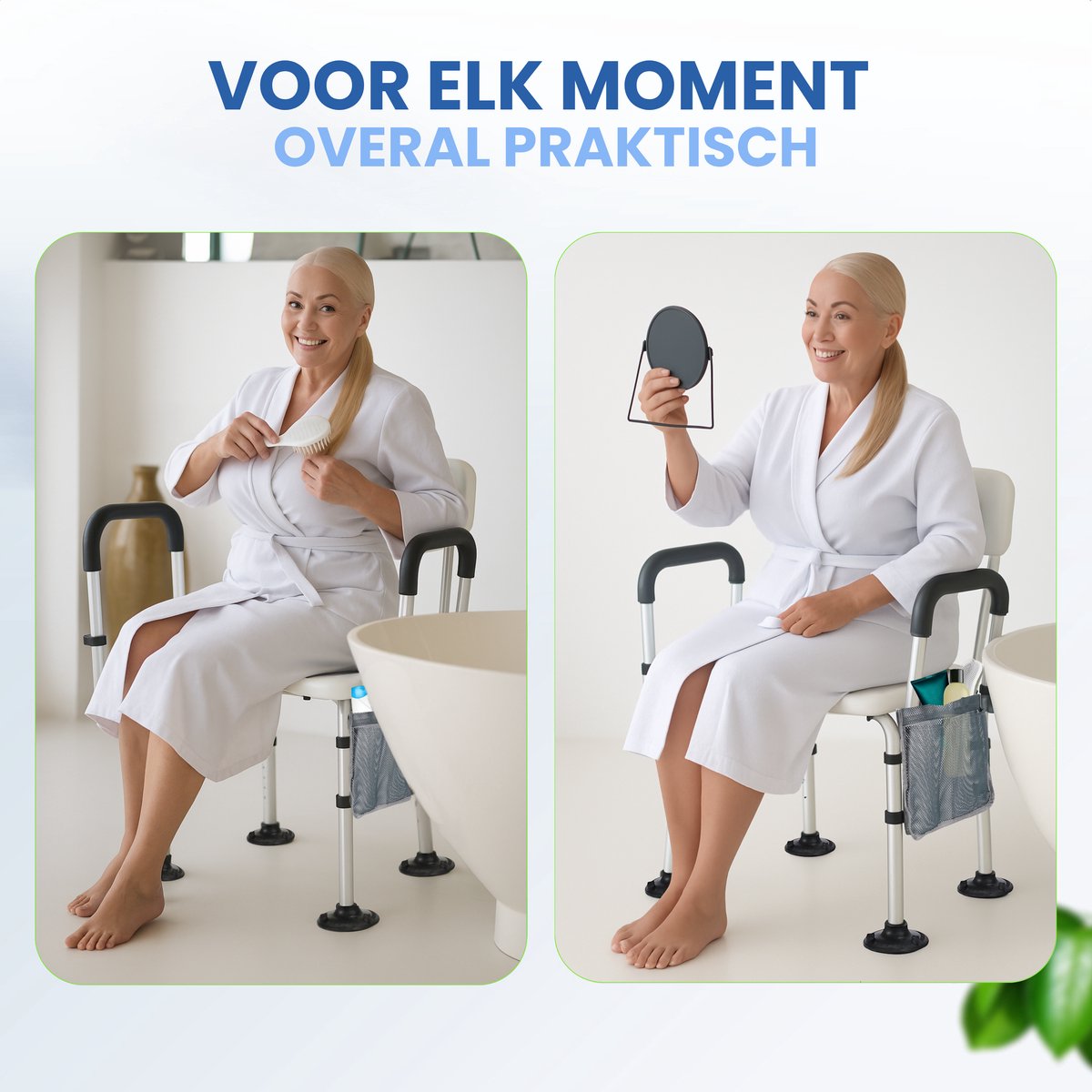 Seniove® Douchestoel Met Afneembare Armleuning - XXL Antislip - In Hoogte Verstelbaar - Incl. Zeepzakje & Kophouder