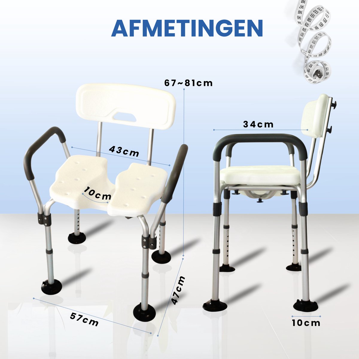 Seniove® Douchestoel Met Afneembare Armleuning - XXL Antislip - In Hoogte Verstelbaar - Incl. Zeepzakje & Kophouder