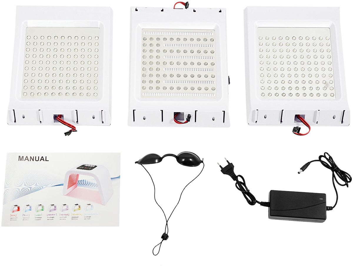 LED Lichttherapie Gezichtsapparaat - 7 Kleuren - 287 LED's - Gezichtsverzorging met Timer - Lichttherapie Lamp - Wit
