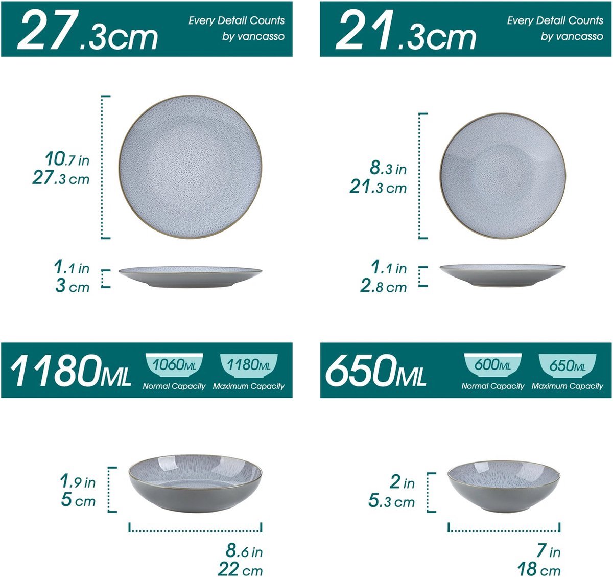 Luxe Serviesset – 48 delig – 12 persoons – Porselein - Bordenset – Dinner platen – Dessertborden - Kommen - Soepborden - Set - Grijs