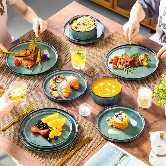 Luxe Serviesset – 12 delig – 4 persoons – Keramiek - Bordenset – Dinner platen – Dessertborden - Kommen - Groen