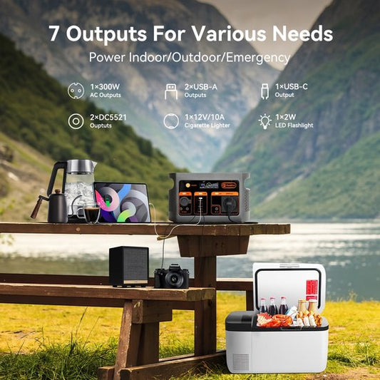 Draagbare Powerstation – Mobiele Generator – Noodstroomvoorziening – Camping Accu – Powerbank – 300W Met 60W Zonnepaneel – 222Wh LiFePO4 Accu – 230V Pure Sinus Output