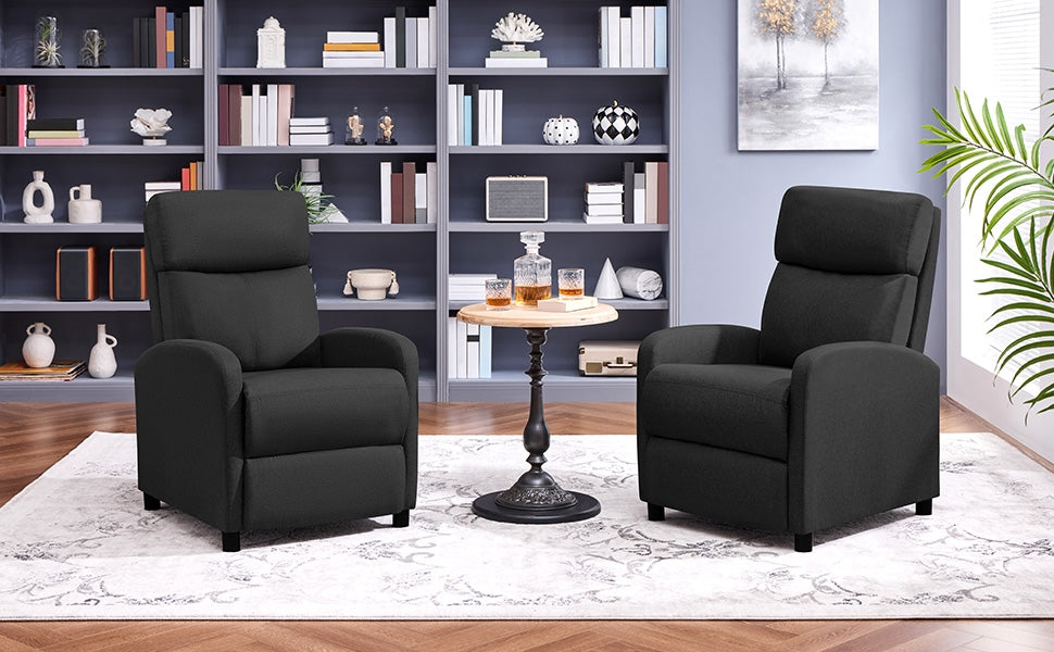 Relaxstoel Woonkamer – Verstelbare Rugleuning – Voetensteun – Lounge Stoel – Linnen Stof – Zwart