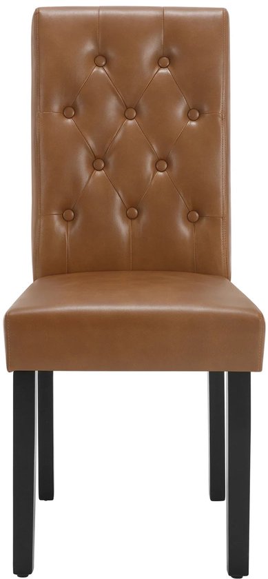 Stoel - Eetkamerstoelen - Set van 2 Kunstleer Eetkamerstoelen - Ergonomisch - Massief Houten Poten – Hoge Rugleuning - Comfortabel Gevoerd – Ergonomisch & Duurzaam – Voor Keuken - Eetkamer - 44x99x59cm - Bruin