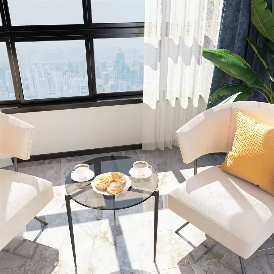 Glazen salontafel 80 cm – modern met zwart metalen poten