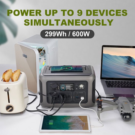 Draagbaar Powerstation 299 Wh met 600 W AC-uitgang en Snellaadfunctie voor Camping en Reizen