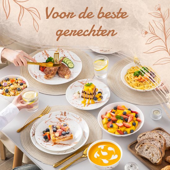 Luxe Serviesset – 24 delig – 6 persoons – Porselein - Bordenset – Dinner platen – Dessertborden - Kommen - Pastabord - Wit