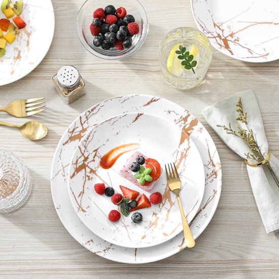 Luxe Serviesset – 24 delig – 6 persoons – Porselein - Bordenset – Dinner platen – Dessertborden - Kommen - Pastabord - Wit - Luxe Servies