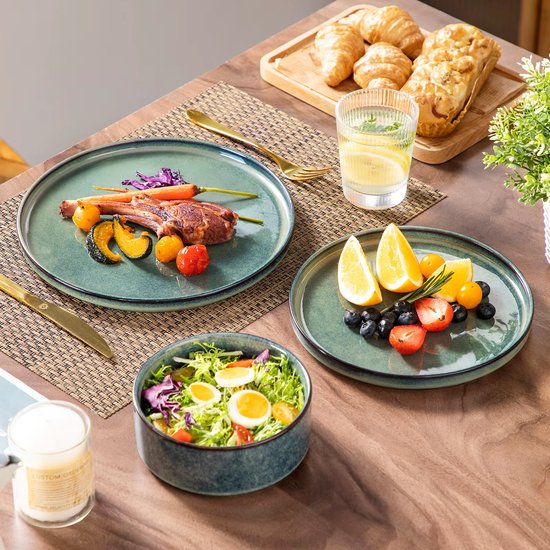 Luxe Serviesset – 12 delig – 4 persoons – Keramiek - Bordenset – Dinner platen – Dessertborden - Kommen - Groen