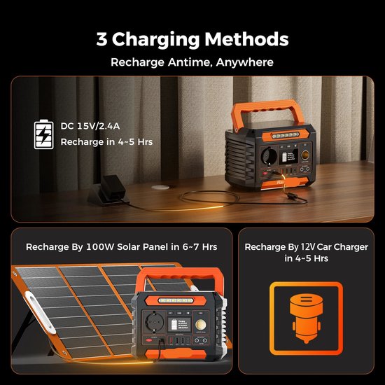 Draagbare Powerstation – Mobiele Energiebron – Noodstroomvoorziening – Camping Accu – 200W Continue Stroom – 4 USB-Poorten