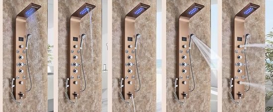 Douchekraan - Regendouche - Douchekop - 6 in 1 - Regendouche - Waterval douche - Kraan - Bidet - Massage jet - Handdouche - Waterstroom gevoed - Verlichting en LED display - Rose Gold
