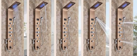 Douchekraan - Regendouche - Douchekop - 6 in 1 - Regendouche - Waterval douche - Kraan - Bidet - Massage jet - Handdouche - Waterstroom gevoed - Verlichting en LED display - Rose Gold