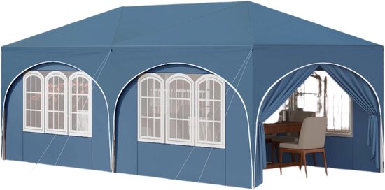 Pop-Up Tent – Tuinpaviljoen – Opblaasbare Tuintent – Buiten Shelter – 3x6 Meter – UV-Bescherming 98% – Verstelbare Hoogte - Blauw