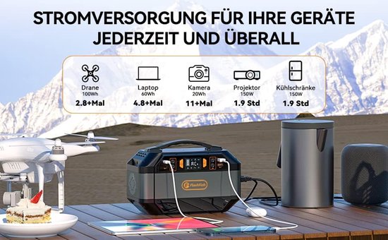 Powerstation – Draagbare Energiecentrale – Noodaccu – Portable Powerbank – Zonnegenerator – 330W (600W Piek) – 288,6 Wh Capaciteit