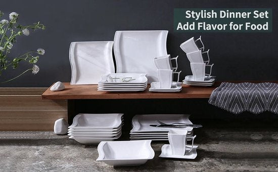 Serviesset Wit 30-delig – 6 Personen – Vierkant Porselein