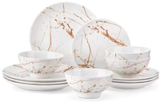 Luxe Serviesset Wit/Goud 12-delig – 4 Persoons Keramisch Servies