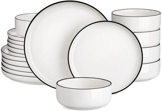 Luxe Serviesset - Serviesset – 4 persoons – 12 delig – Zwarte Rand Keramisch – Ontbijtborden – Elegant tafelservies - Vaatwasser en Magnetron Bestendig
