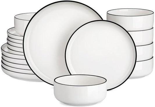 Luxe Serviesset - Serviesset – 4 persoons – 12 delig – Zwarte Rand Keramisch – Ontbijtborden – Elegant tafelservies - Vaatwasser en Magnetron Bestendig